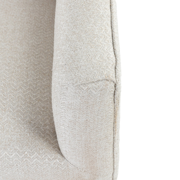 French Beige Basketweave Swivel Accent Chair with Wood Base