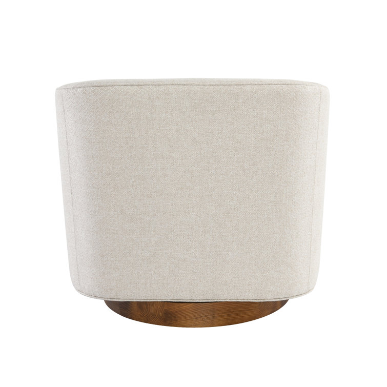 French Beige Basketweave Swivel Accent Chair with Wood Base