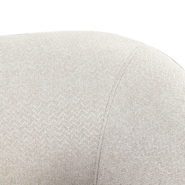 French Beige Basketweave Swivel Accent Chair with Wood Base