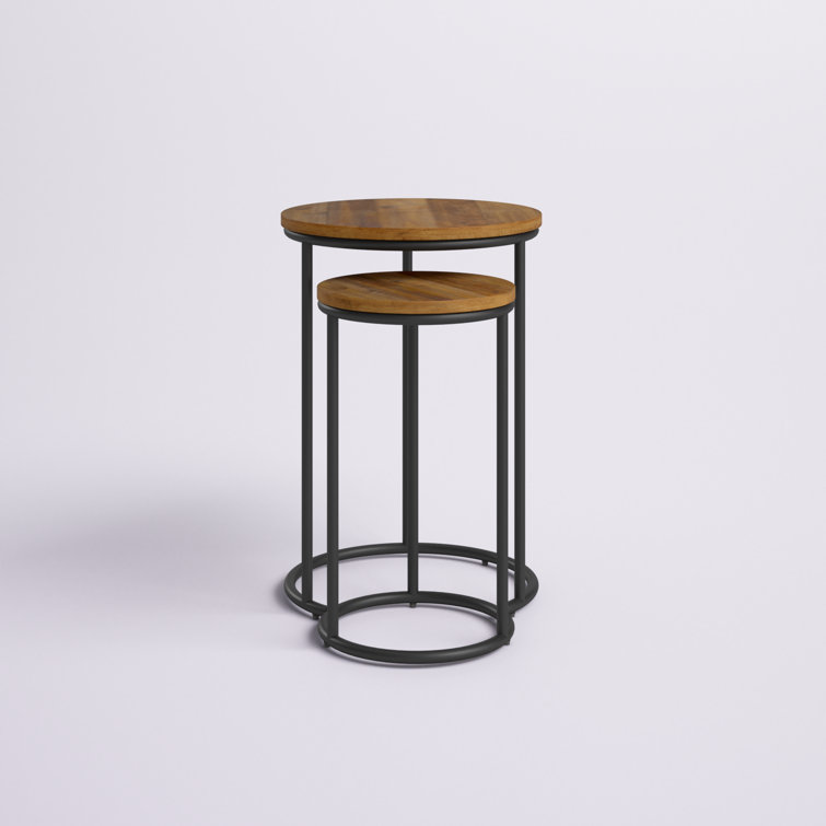 Fort Worth Natural Wood and Black Metal Round Nesting Side Tables