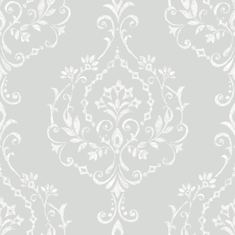 Grey Damask Self-Adhesive Repositionable Wallpaper Roll