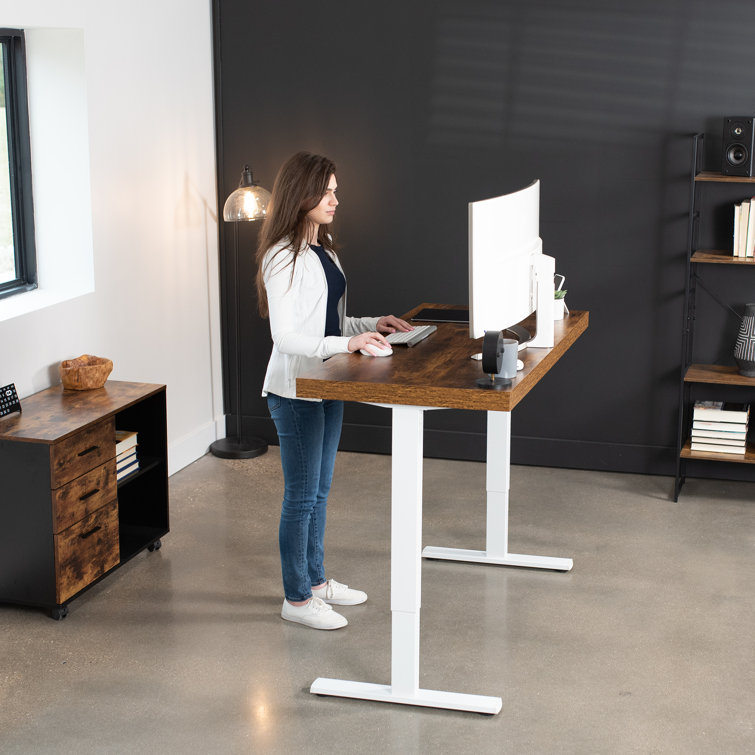 Vintage Brown & White Electric Adjustable Height Desk with Memory Presets