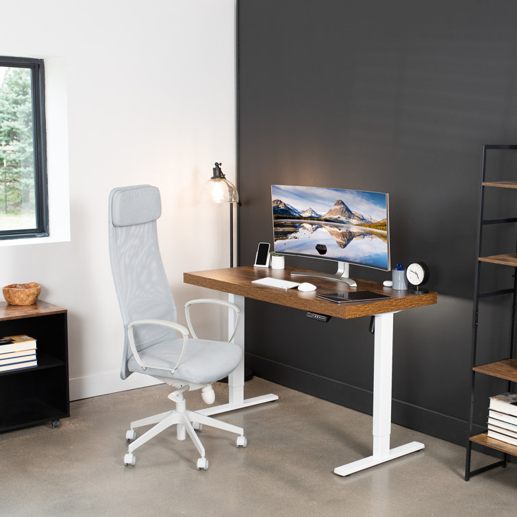 Vintage Brown & White Electric Adjustable Height Desk with Memory Presets