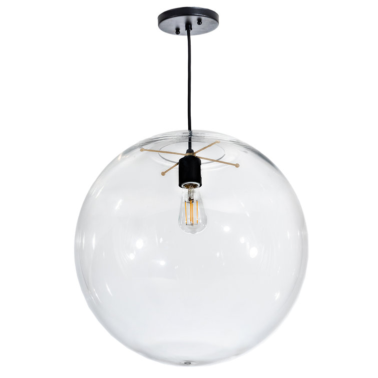 Crystal Clear Globe Pendant Light with Black Finish