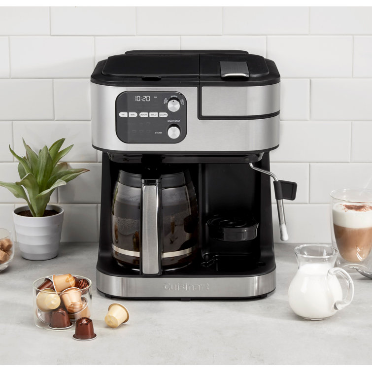 Silver Stainless Steel 12-Cup Coffee Machine with Steam Wand