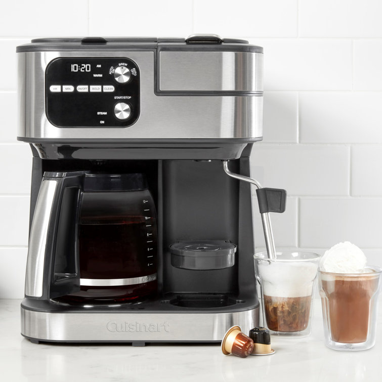 Silver Stainless Steel 12-Cup Coffee Machine with Steam Wand