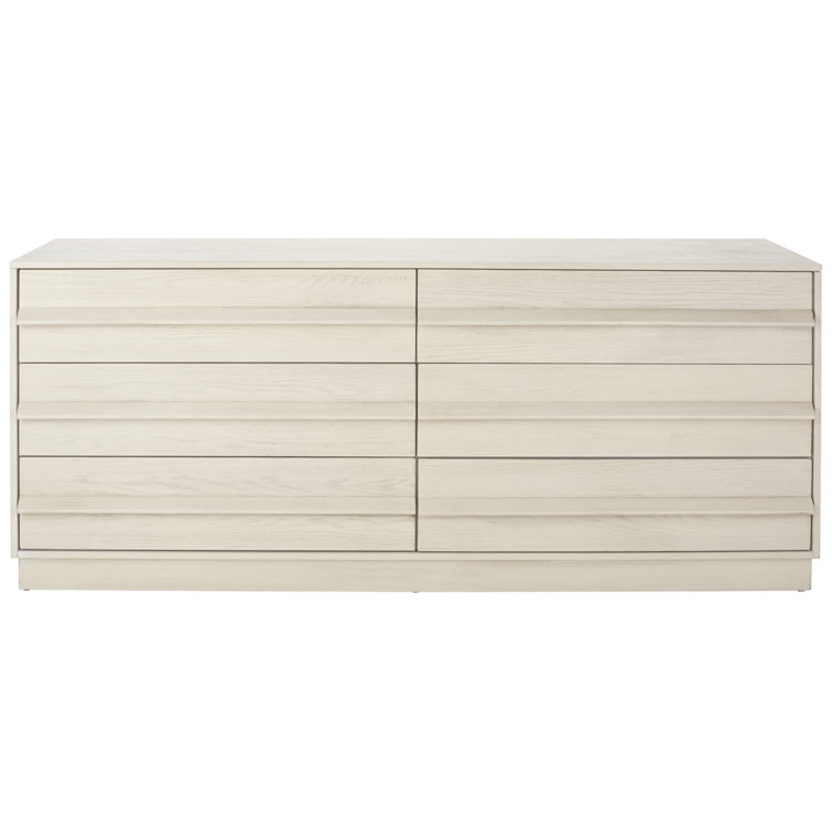 Deirdra Whitewashed Oak 6-Drawer Dresser with Sleek Handles