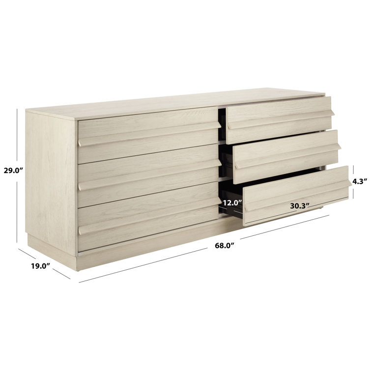 Deirdra Whitewashed Oak 6-Drawer Dresser with Sleek Handles