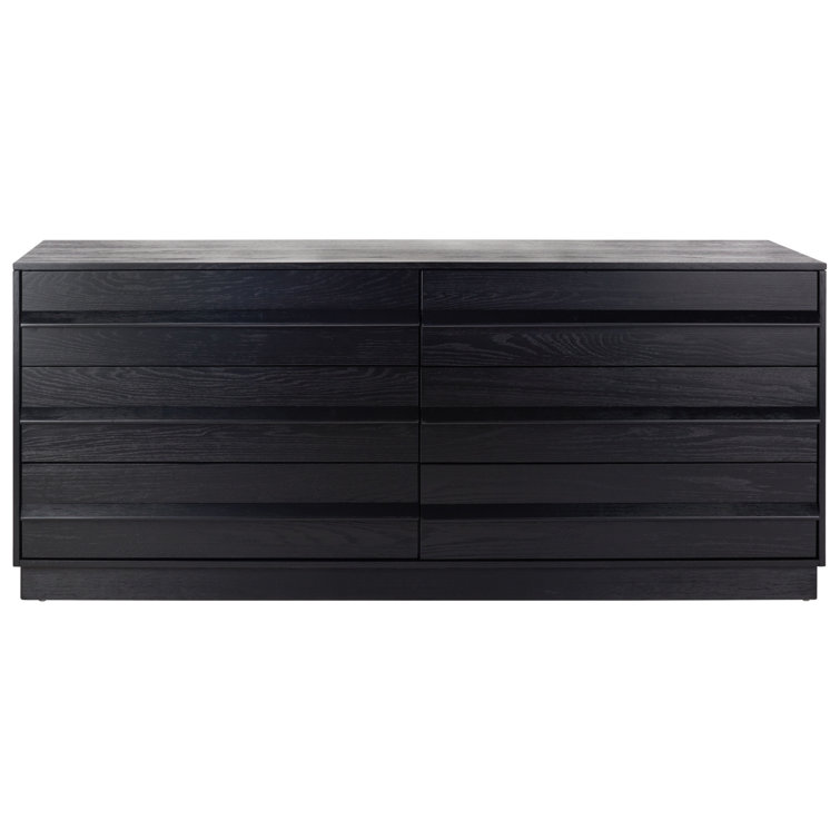 Deirdra Sleek Black Oak Veneer 6-Drawer Dresser with Seamless Handles