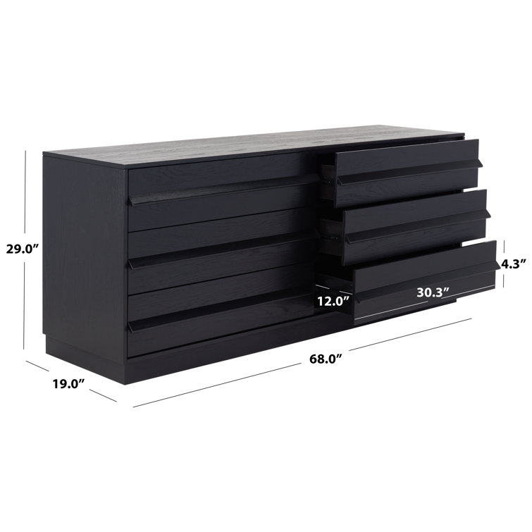 Deirdra Sleek Black Oak Veneer 6-Drawer Dresser with Seamless Handles