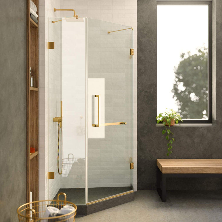 40.37'' Satin Brass Frameless Tempered Glass Shower Enclosure