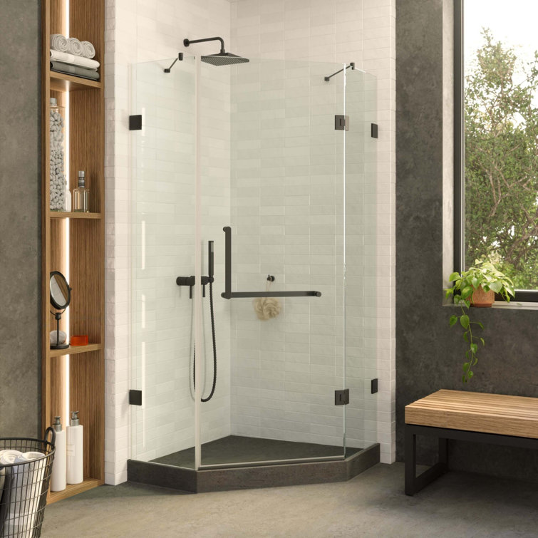 42'' W x 74'' H Black Frameless Glass Shower Enclosure
