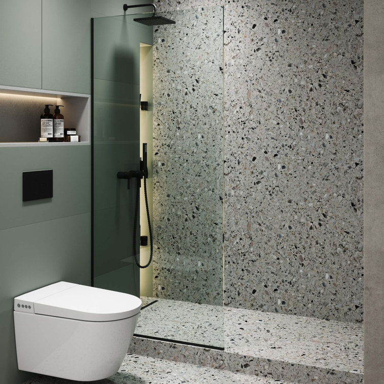34'' W x 74.25'' H Black Frameless Tempered Glass Shower Panel