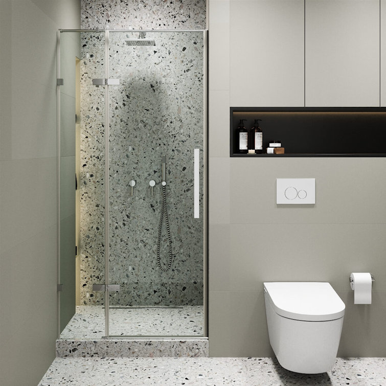 42'' Polished Chrome Hinged Frameless Shower Door with Clear Tempered Glass