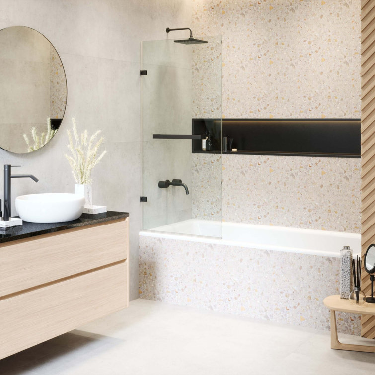34'' W x 58'' H Black Frameless Glass Tub Door
