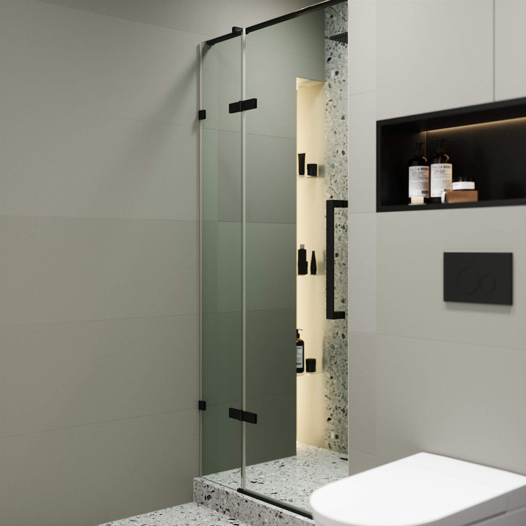 36'' Black Clear Tempered Glass Hinged Frameless Shower Door