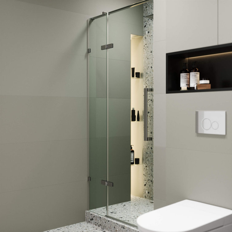 42'' Polished Chrome Hinged Frameless Shower Door with Clear Tempered Glass