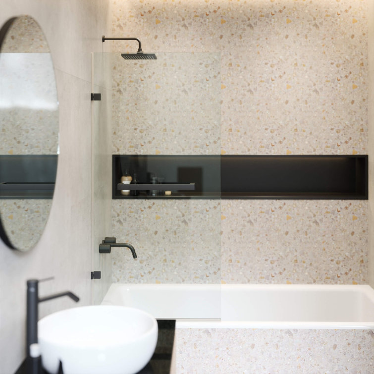 34'' W x 58'' H Black Frameless Glass Tub Door