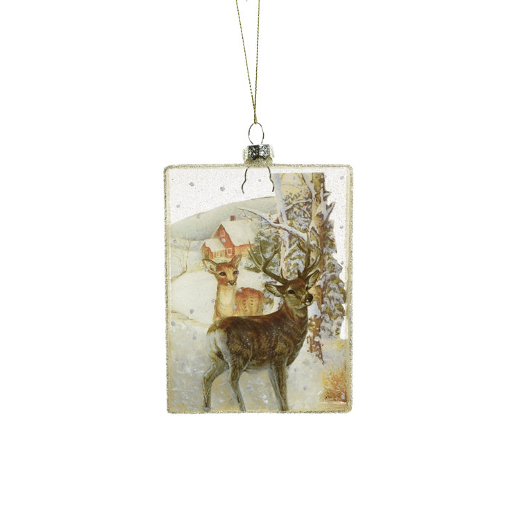 Clear Glass Reindeer Winter Scene Hanging Ornament Set