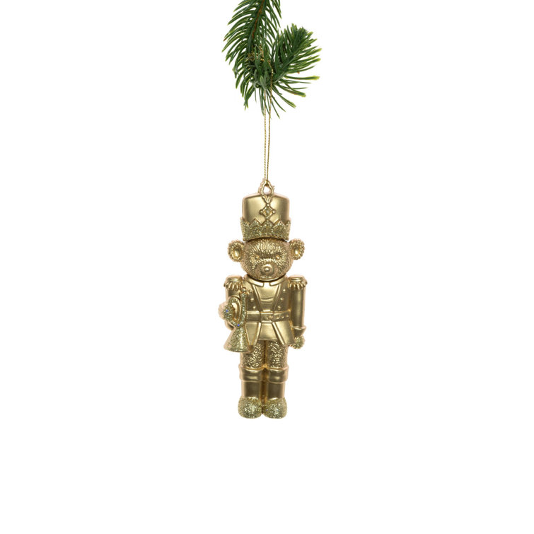Gold Glittered Bear Soldier Hanging Ornament Set