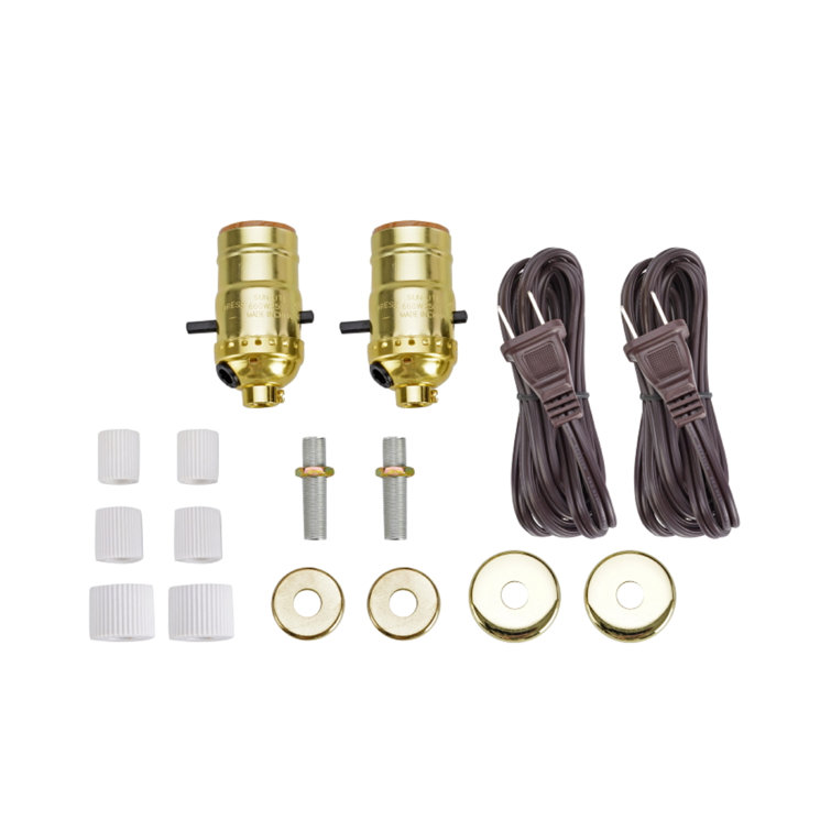 Polished Brass Make-A-Bottle Lamp Kit with Brown Cord
