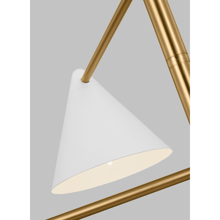 Matte White and Burnished Brass 4-Light Geometric Chandelier