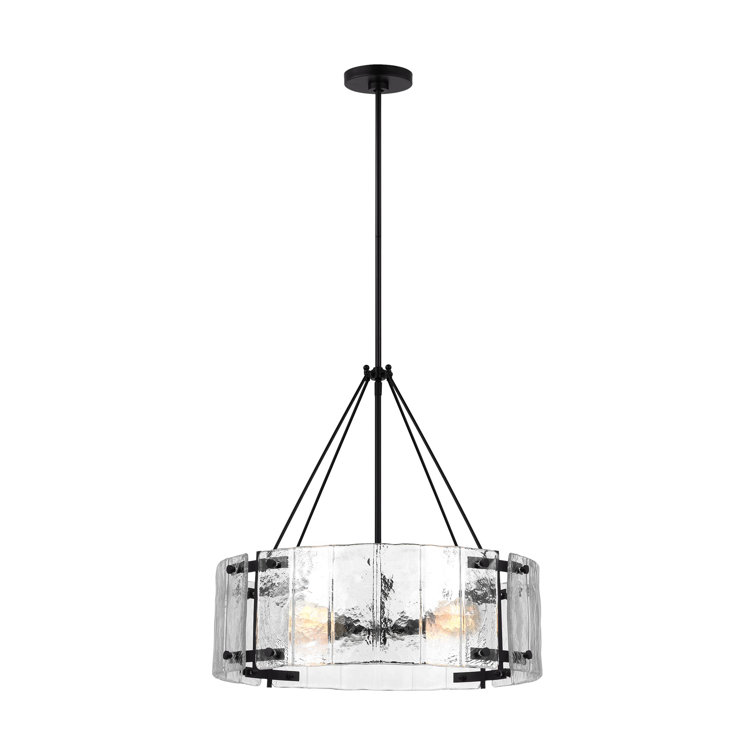 Calvert Aged Iron 24" Modern Drum Chandelier with Clear Glass