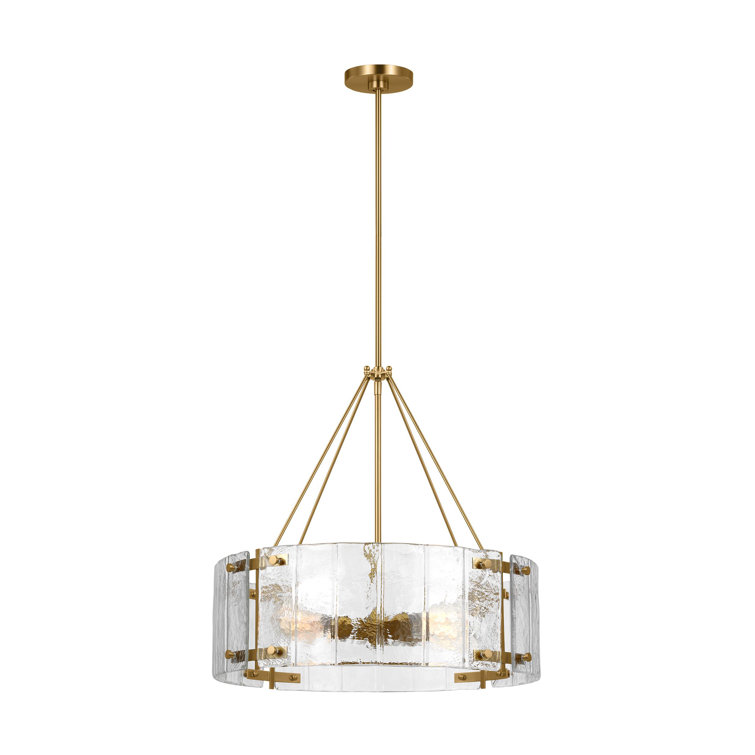 Burnished Brass 4-Light Drum Chandelier with Clear Glass Shade