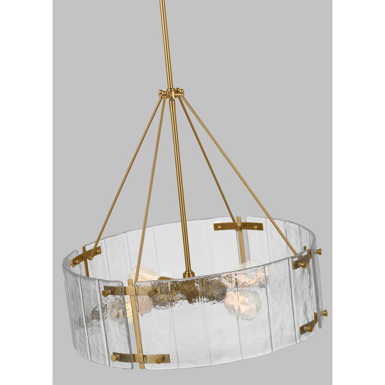 Burnished Brass 4-Light Drum Chandelier with Clear Glass Shade