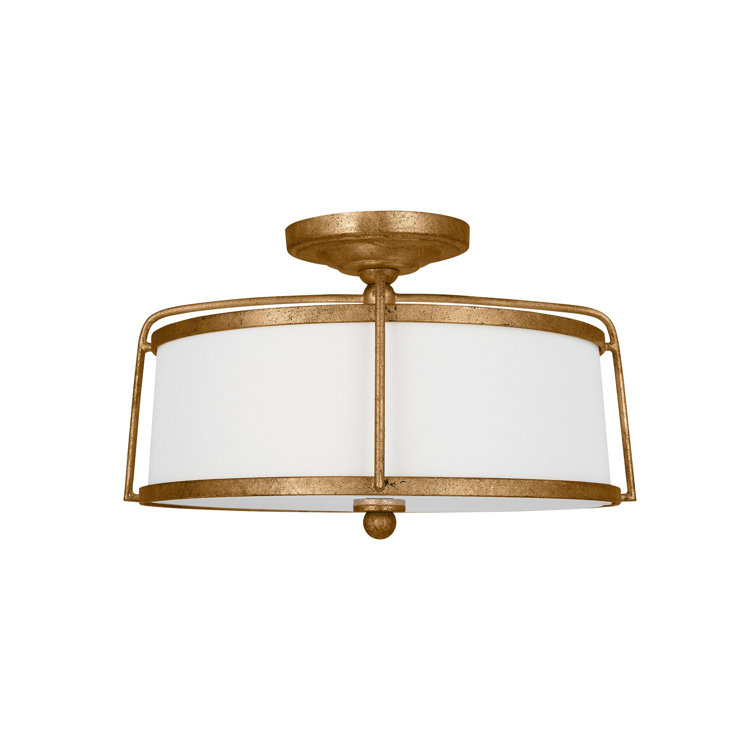 Antique Gild Glass Drum Semi-Flush Mount Light