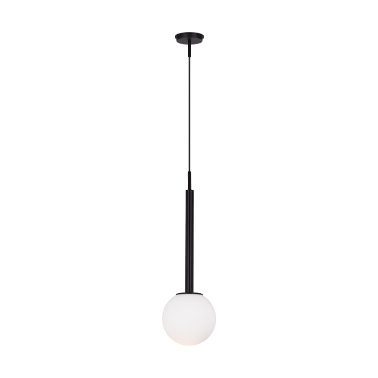 Midnight Black Glass Globe Pendant Light with Milk White Shade