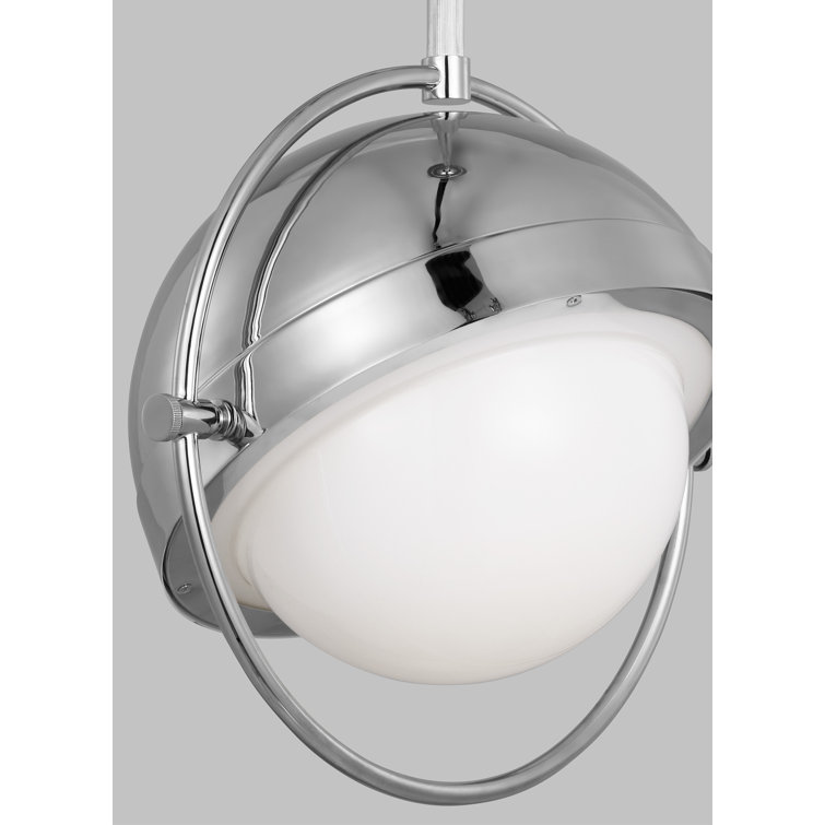 Polished Nickel Globe Pendant with Milk White Glass Shade