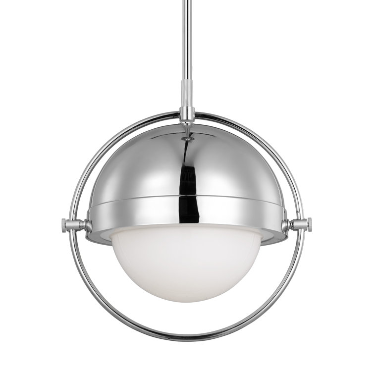 Polished Nickel Globe Pendant with Milk White Glass Shade
