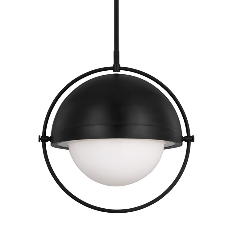 Aged Iron Globe Pendant with Milk White Glass Shade