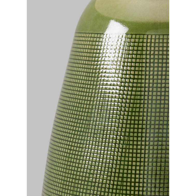 Green Ceramic Table Lamp with White Linen Shade