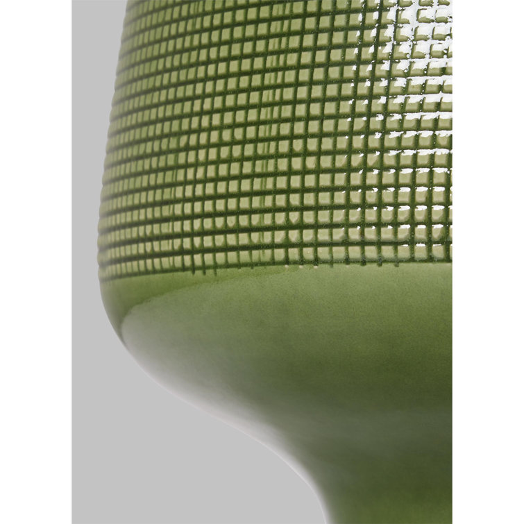 Green Ceramic Table Lamp with White Linen Shade