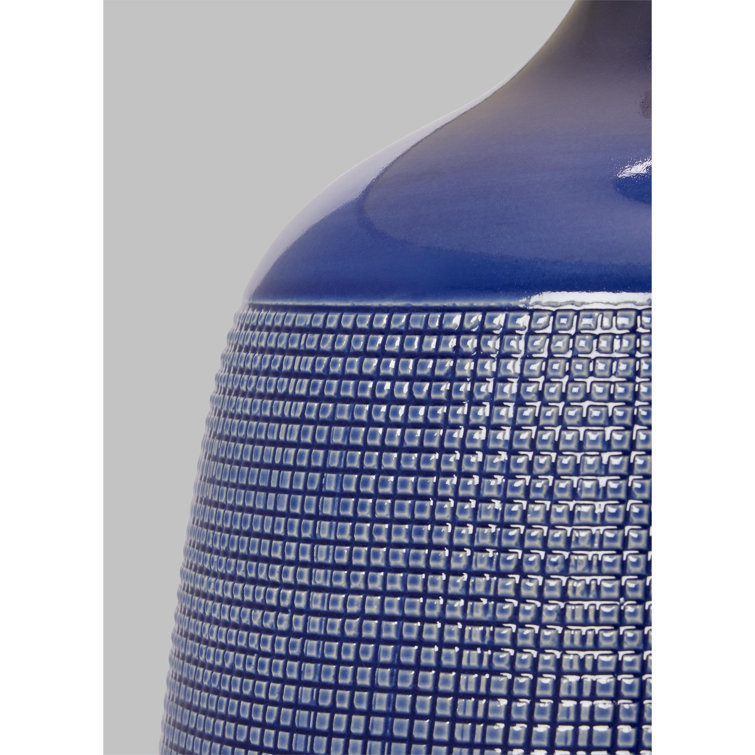 Blue Celadon Ceramic Table Lamp with White Linen Shade