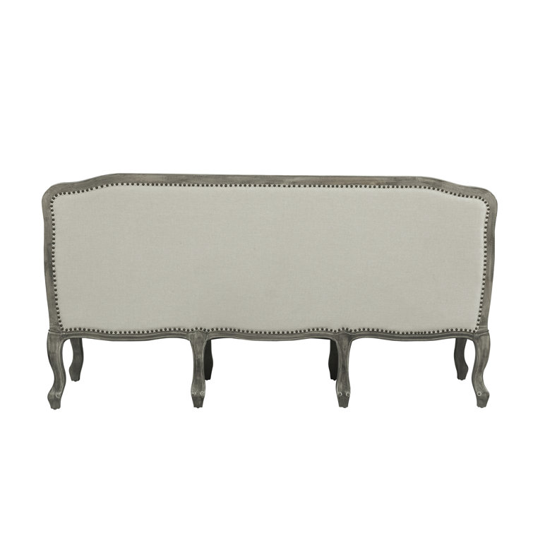 Tania Cream Linen Sofa with Nailhead Trim and Carved Wood Legs