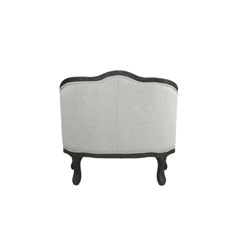 Gray and Dark Brown Linen Upholstered Armchair with Wooden Frame