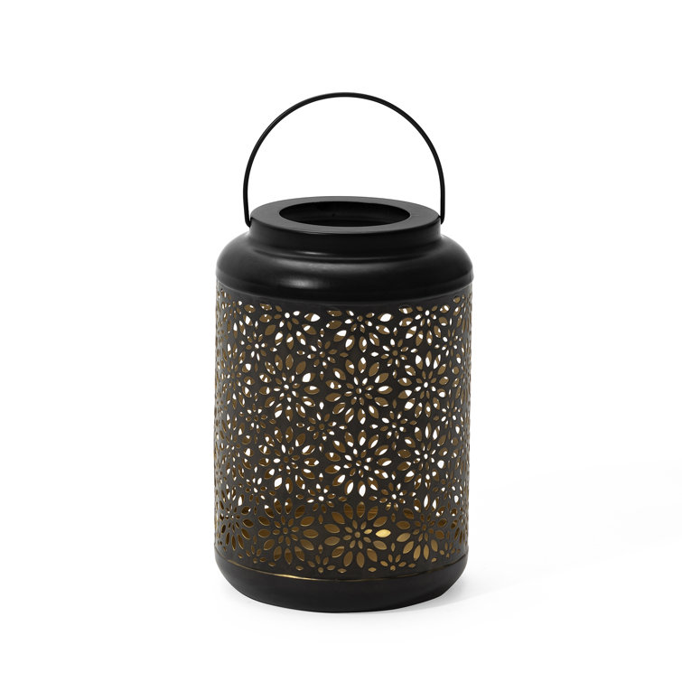Black Cordless Cylinder Metal Outdoor Lantern with Edison Bulb