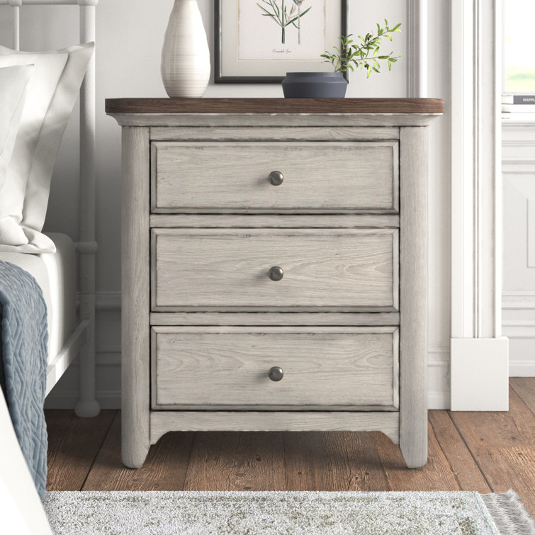 Transitional Antique White 3-Drawer Nightstand with Charging Station