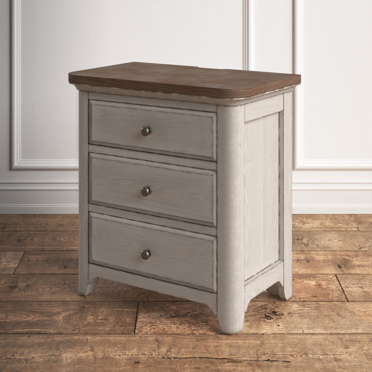 Transitional Antique White 3-Drawer Nightstand with Charging Station