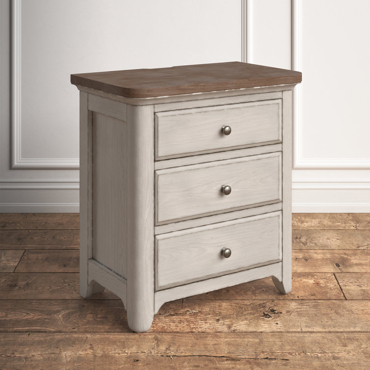Transitional Antique White 3-Drawer Nightstand with Charging Station