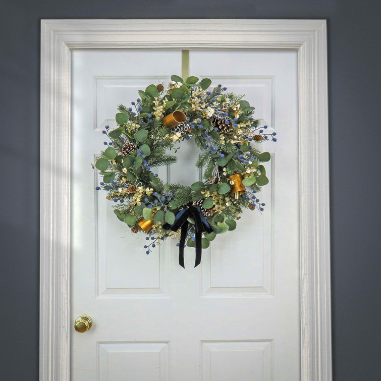 28'' Blue and Gold Artificial Christmas Wreath with Pinecones and Bells
