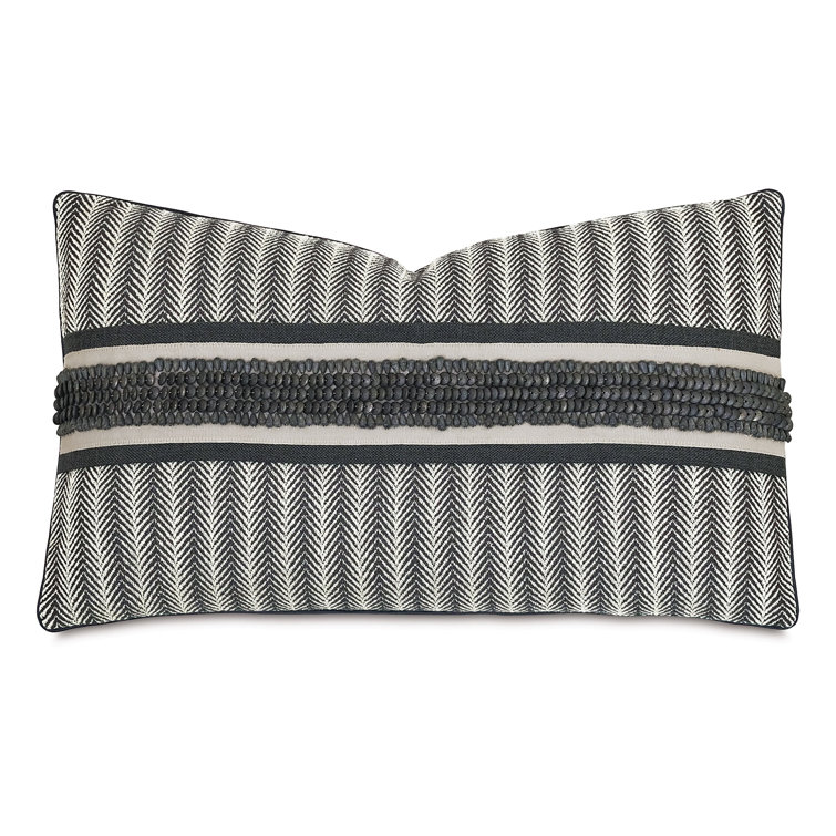 Gray and Black Chevron Appliqued Rectangular Lumbar Pillow