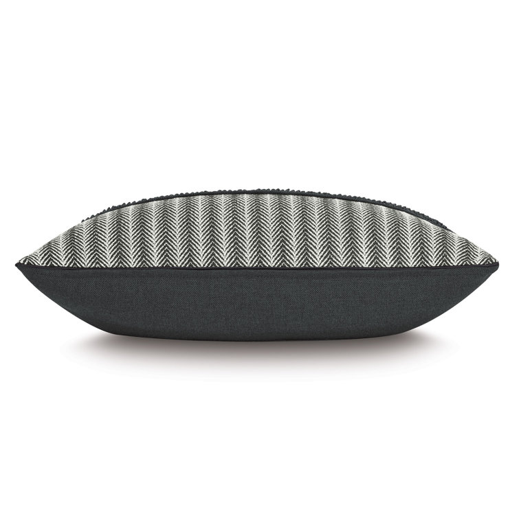 Gray and Black Chevron Appliqued Rectangular Lumbar Pillow