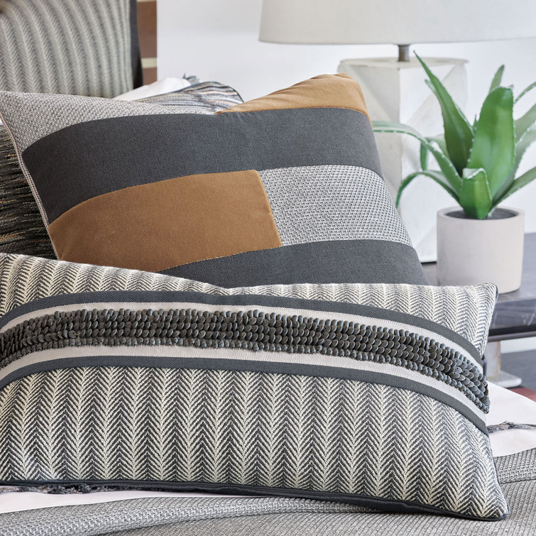 Gray and Black Chevron Appliqued Rectangular Lumbar Pillow