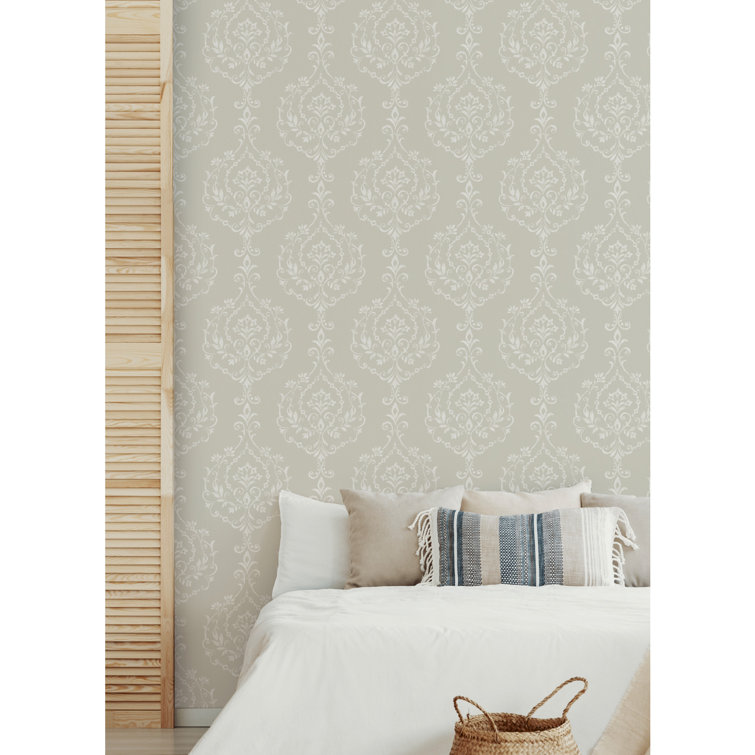 Taupe Damask Self-Adhesive Repositionable Wallpaper Roll