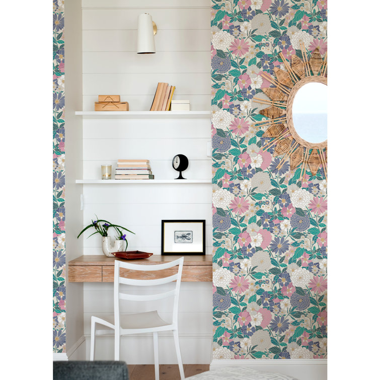 Pink and Beige Bohemian Floral Peel and Stick Wallpaper Roll