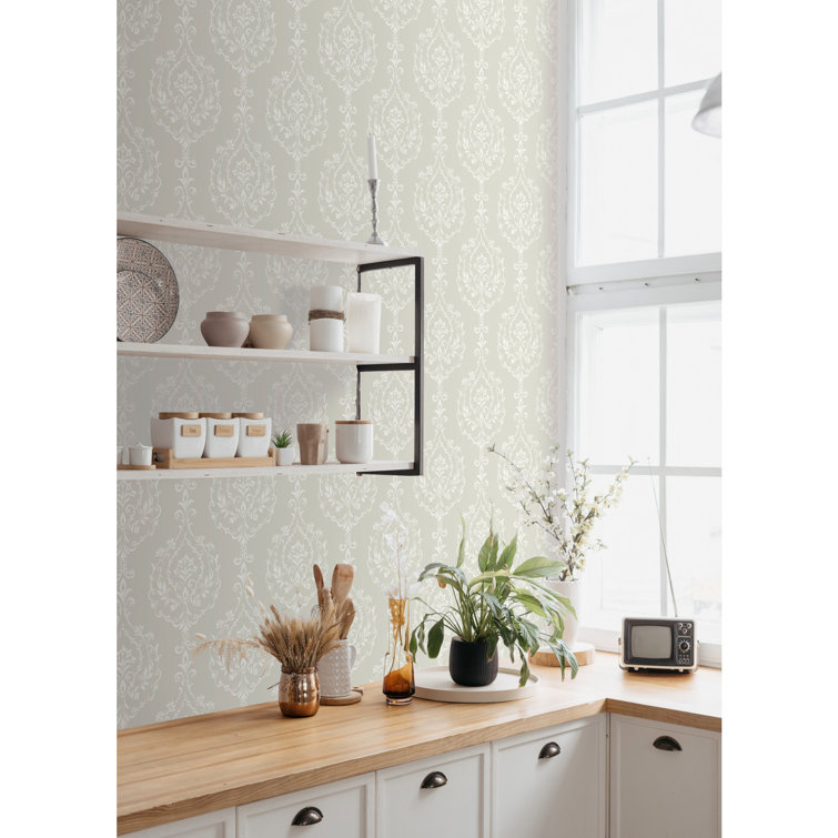 Taupe Damask Self-Adhesive Repositionable Wallpaper Roll
